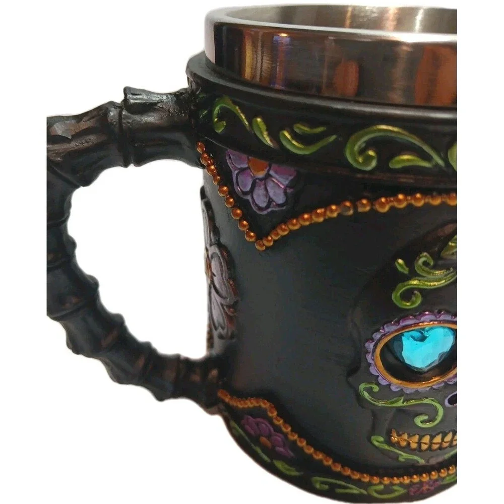 Mug 12 OZ Gothic Black, Green, Purple, Day of The Dead  Skull Mug